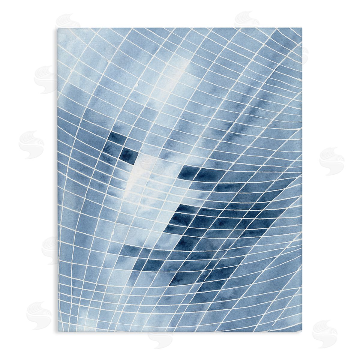 Regina Moore Modern Warped Blue Square Shapes White Lines Stretched Canvas Wall Art Print