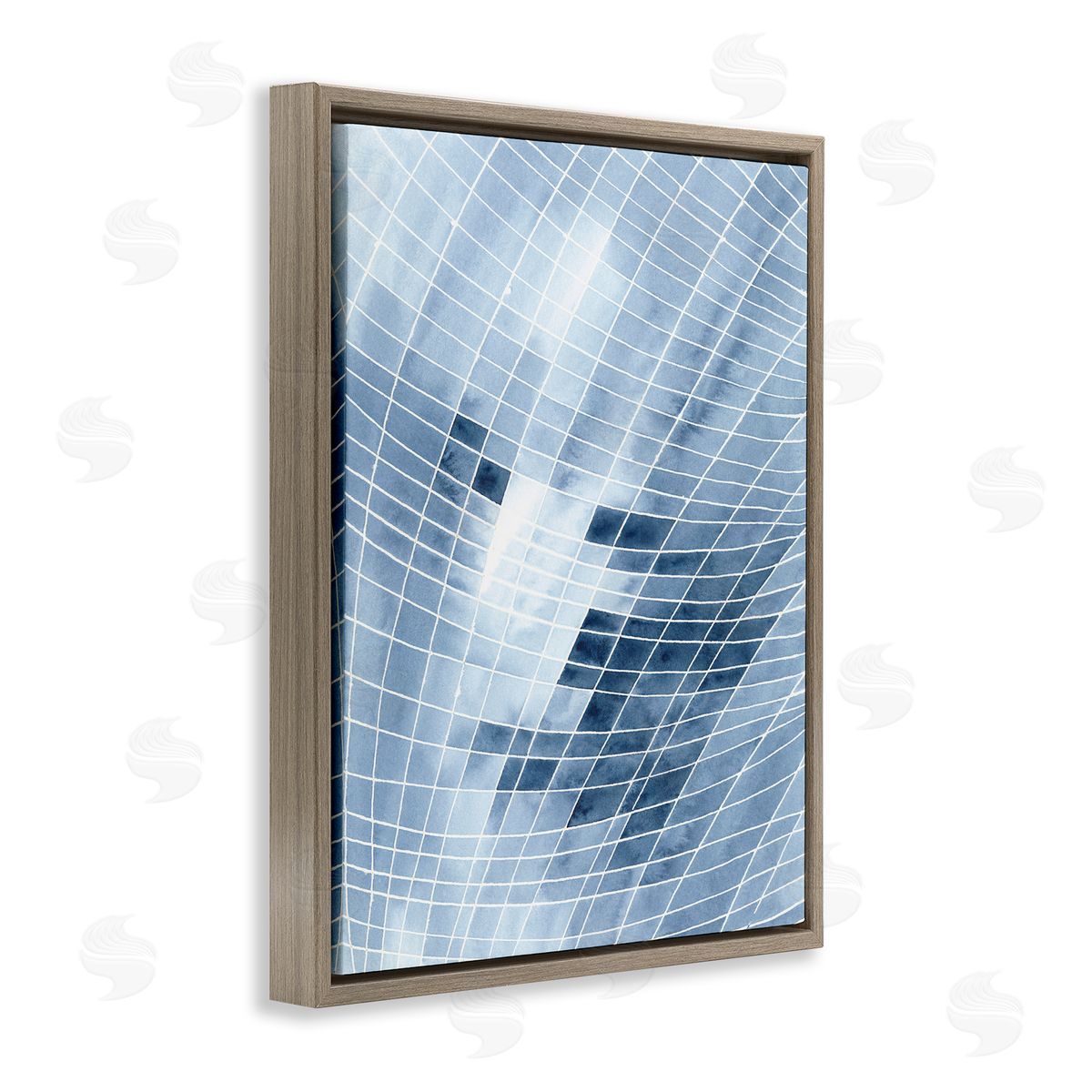 Regina Moore Modern Warped Blue Square Shapes White Lines Brown Floating Frame Canvas Wall Art Print