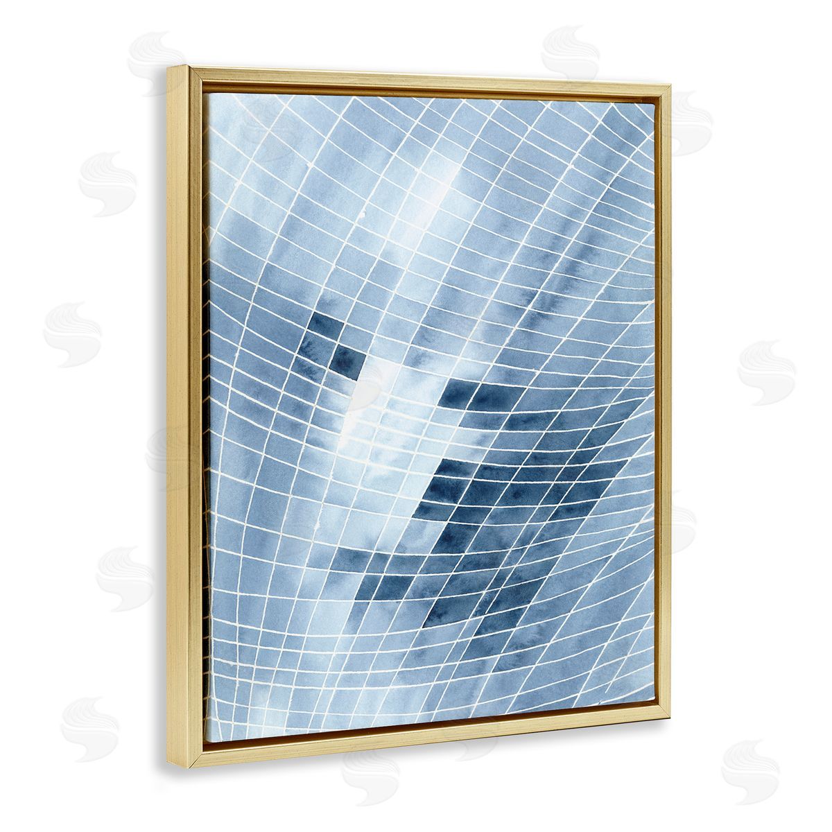 Regina Moore Modern Warped Blue Square Shapes White Lines Gold Floating Frame Canvas Wall Art Print