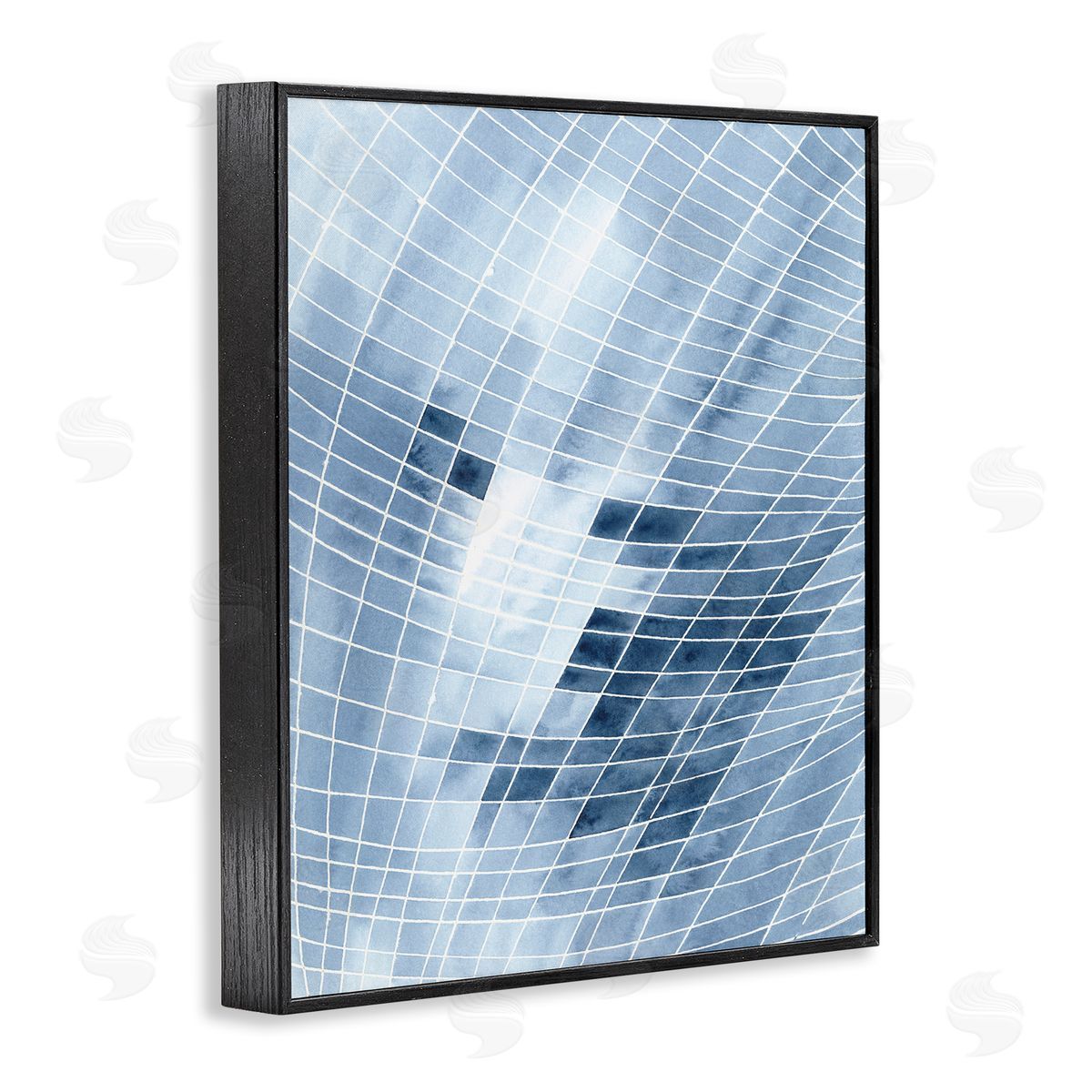 Regina Moore Modern Warped Blue Square Shapes White Lines Black Framed Giclee Wall Art Print