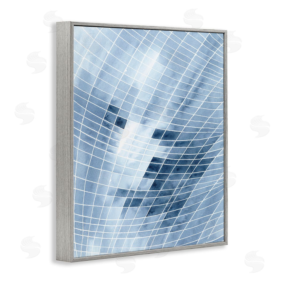 Regina Moore Modern Warped Blue Square Shapes White Lines Gray Framed Giclee Wall Art Print