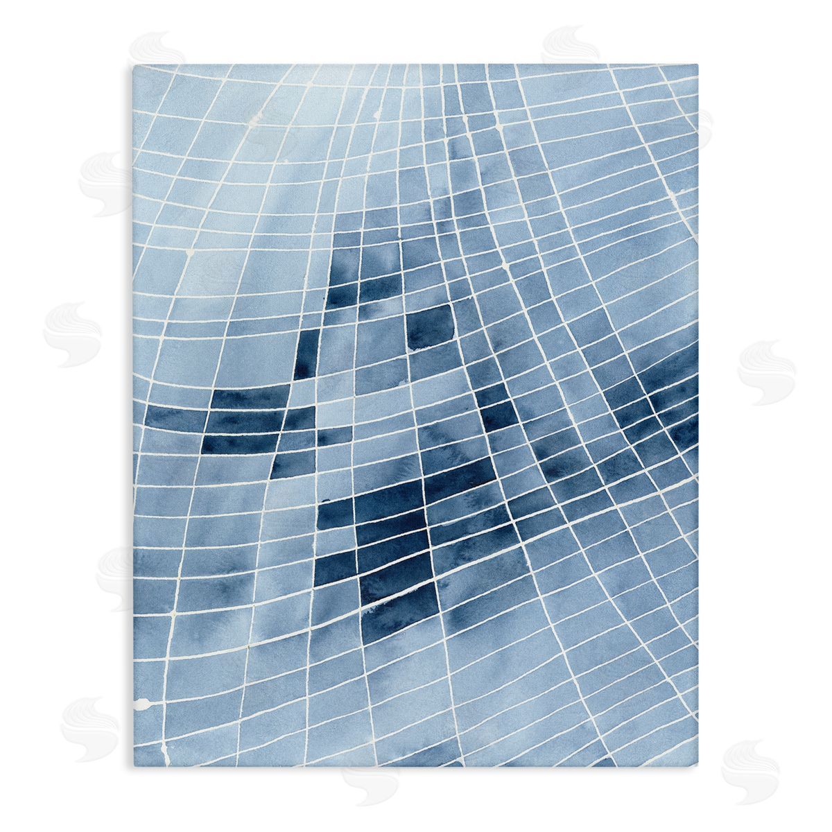 Regina Moore Abstract Blue Squares Shapes Modern White Outlines  Stretched Canvas Wall Art Print