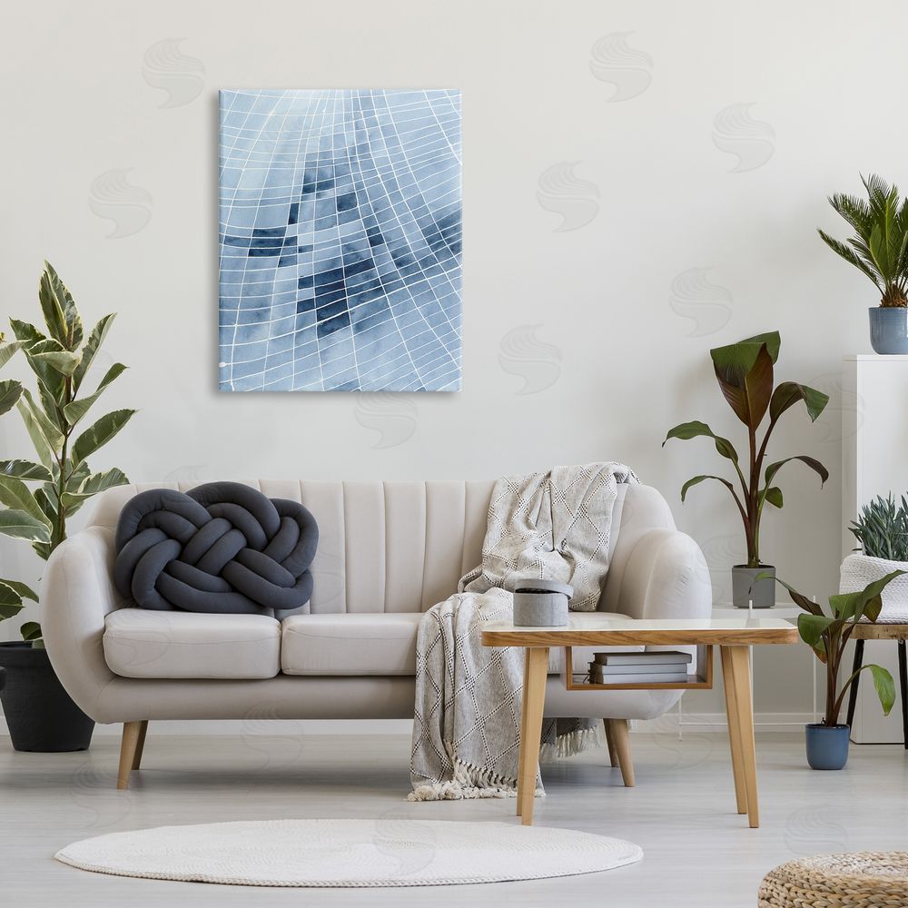 Regina Moore Abstract Blue Squares Shapes Modern White Outlines  Canvas Wall Art Print in Room