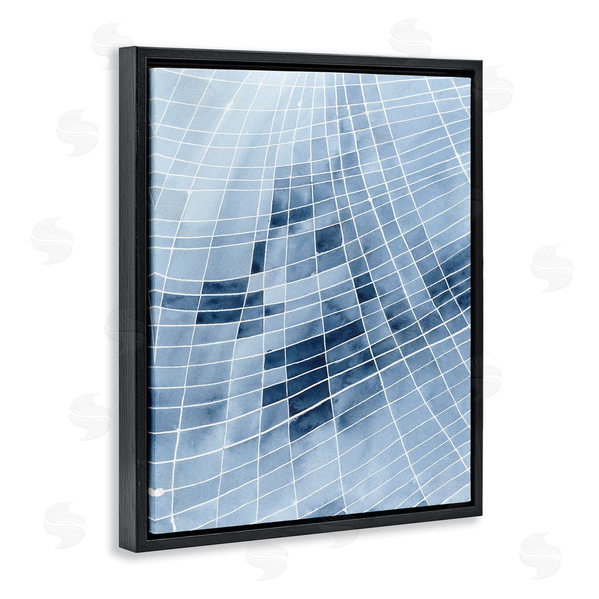 Regina Moore Abstract Blue Squares Shapes Modern White Outlines  Black Floating Frame Canvas Wall Art Print