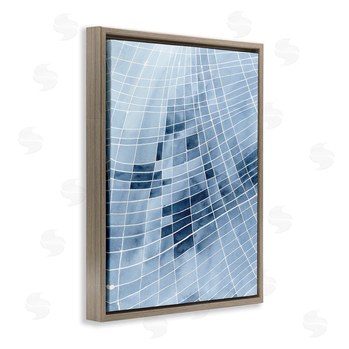 Regina Moore Abstract Blue Squares Shapes Modern White Outlines  Brown Floating Frame Canvas Wall Art Print