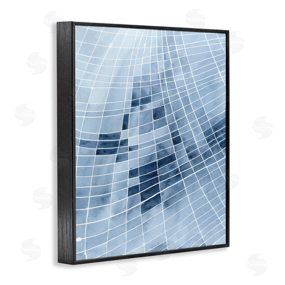 Regina Moore Abstract Blue Squares Shapes Modern White Outlines  Black Framed Giclee Wall Art Print