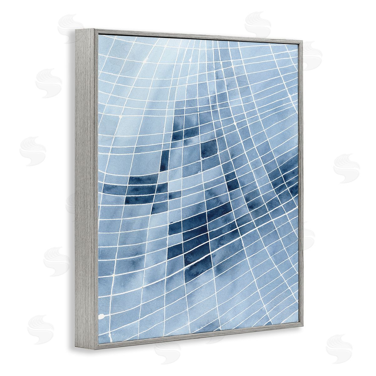 Regina Moore Abstract Blue Squares Shapes Modern White Outlines  Gray Framed Giclee Wall Art Print