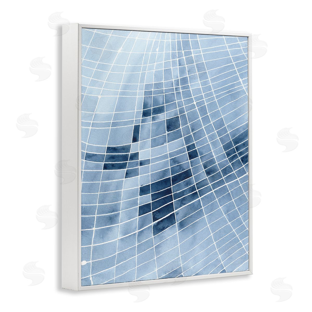 Regina Moore Abstract Blue Squares Shapes Modern White Outlines  White Framed Giclee Wall Art Print