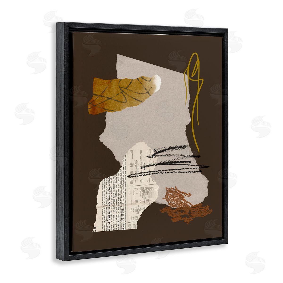 Melissa Wang Modern d Shapes Abstract Layered Scribble Lines Black Floating Frame Canvas Wall Art Print