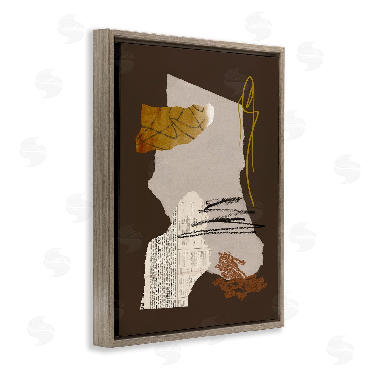 Melissa Wang Modern d Shapes Abstract Layered Scribble Lines Brown Floating Frame Canvas Wall Art Print