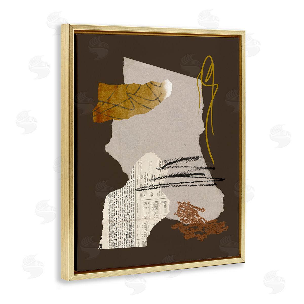 Melissa Wang Modern d Shapes Abstract Layered Scribble Lines Gold Floating Frame Canvas Wall Art Print