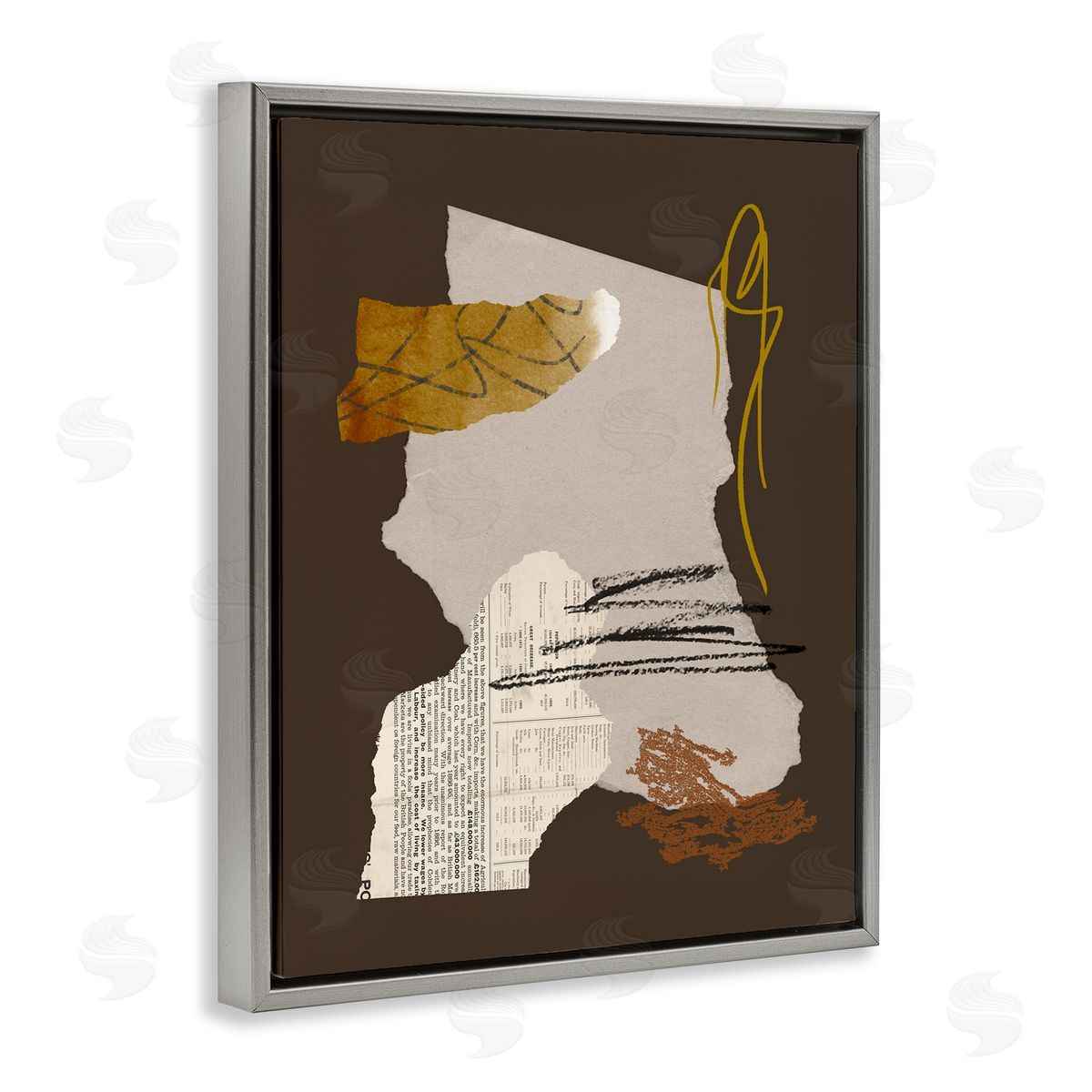 Melissa Wang Modern d Shapes Abstract Layered Scribble Lines Gray Floating Frame Canvas Wall Art Print