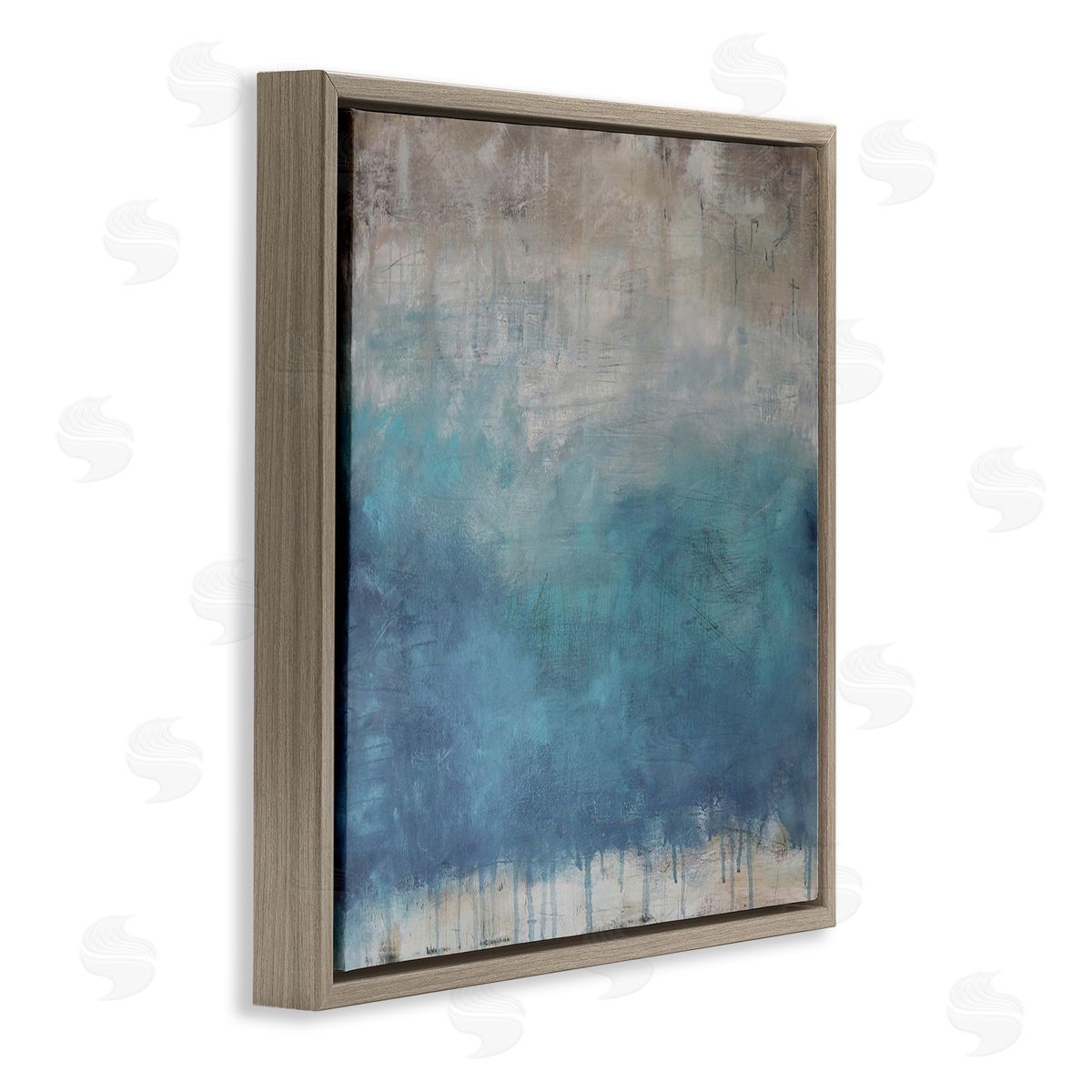 Judi Bagnato Paint Drip Hatched Blue Abstract Modern Ombre Brown Floating Frame Canvas Wall Art Print