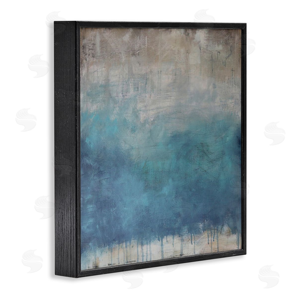 Judi Bagnato Paint Drip Hatched Blue Abstract Modern Ombre Black Framed Glicee Wall Art Print