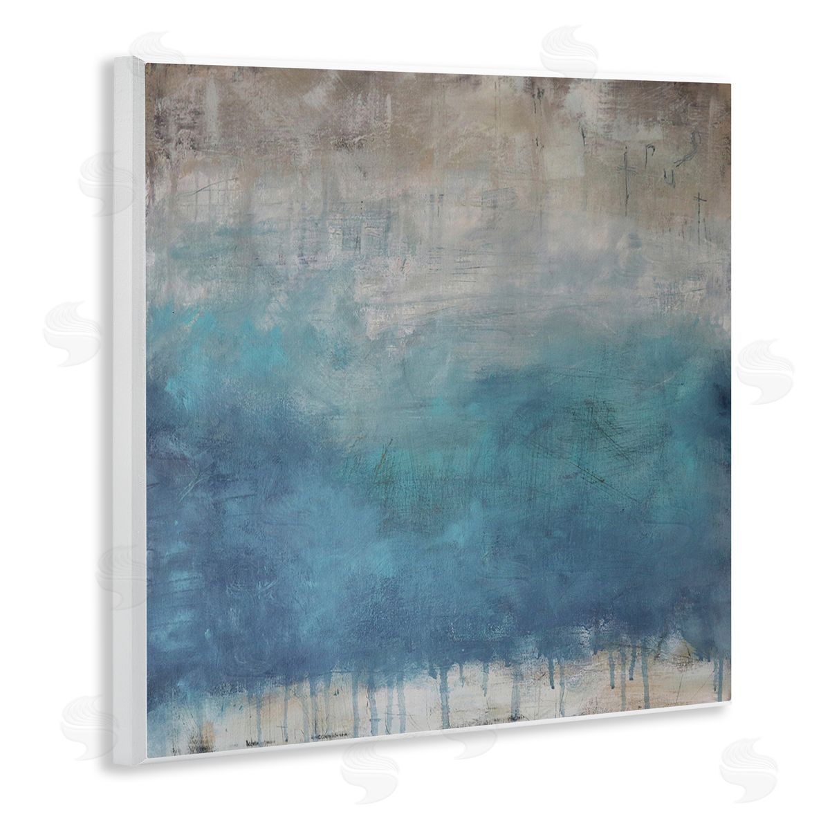 Judi Bagnato Paint Drip Hatched Blue Abstract Modern Ombre Wooden Wall Plaque Art Print