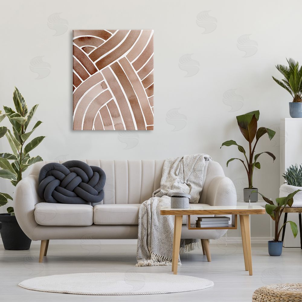 Grace Popp Modern Brown Intertwining Lines Stripes Watercolor Detail Canvas Wall Art Print in Room