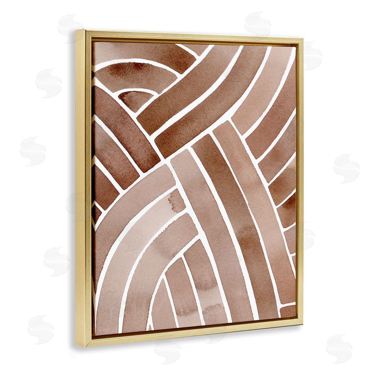 Grace Popp Modern Brown Intertwining Lines Stripes Watercolor Detail Gold Floating Frame Canvas Wall Art Print