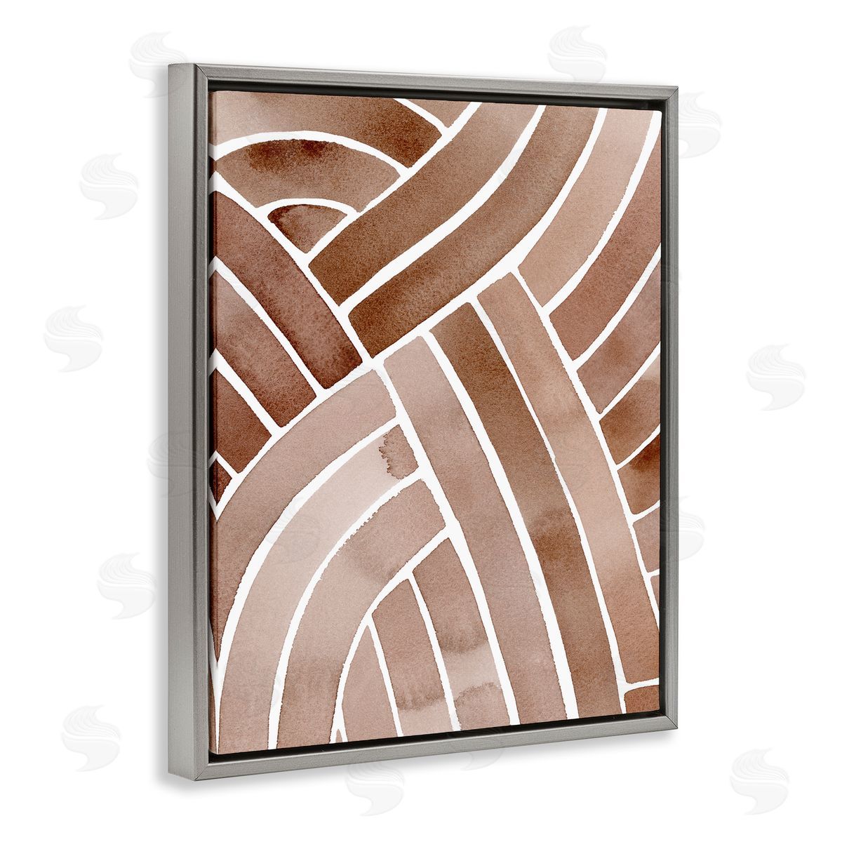 Grace Popp Modern Brown Intertwining Lines Stripes Watercolor Detail Gray Floating Frame Canvas Wall Art Print