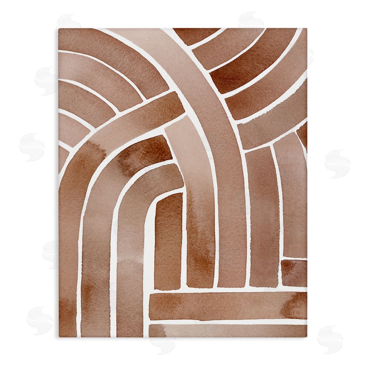 Grace Popp Abstract Rounded Stripes Lines Brown Watercolor  Stretched Canvas Wall Art Print