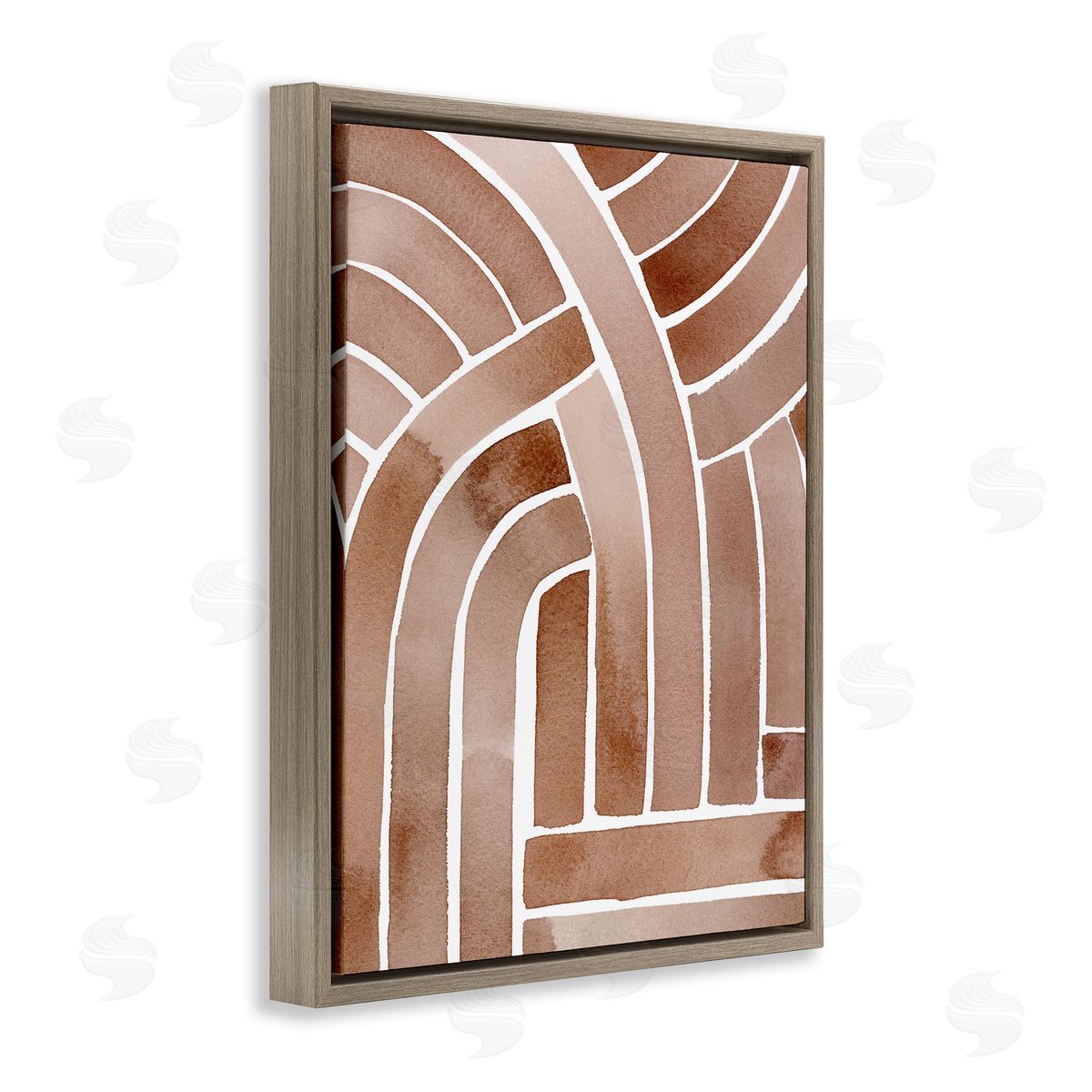 Grace Popp Abstract Rounded Stripes Lines Brown Watercolor Brown Floating Frame Canvas Wall Art Print