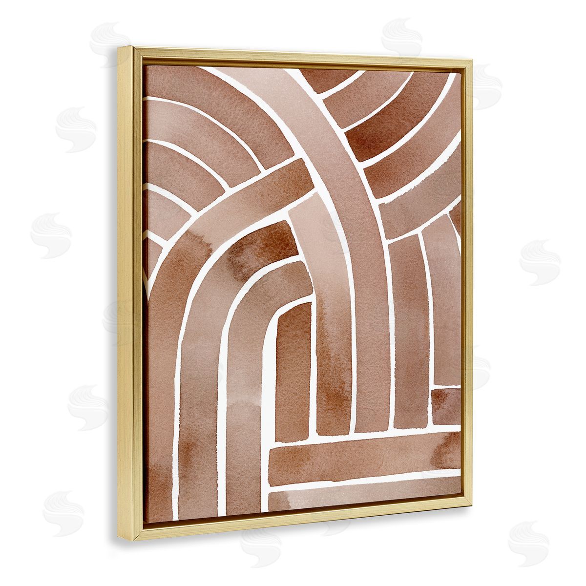 Grace Popp Abstract Rounded Stripes Lines Brown Watercolor Gold Floating Frame Canvas Wall Art Print