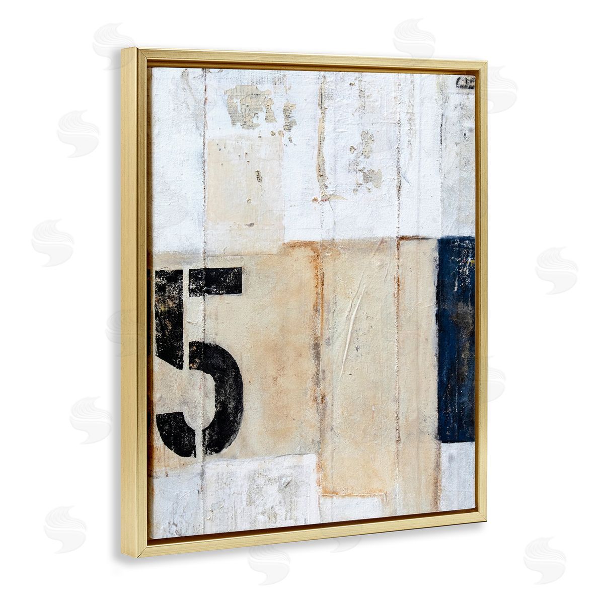Erin Ashley Weathered Street Number 5 Stencil Rustic Abstract Gold Floating Frame Canvas Wall Art Print