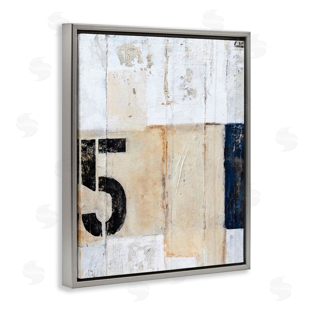 Erin Ashley Weathered Street Number 5 Stencil Rustic Abstract Gray Floating Frame Canvas Wall Art Print