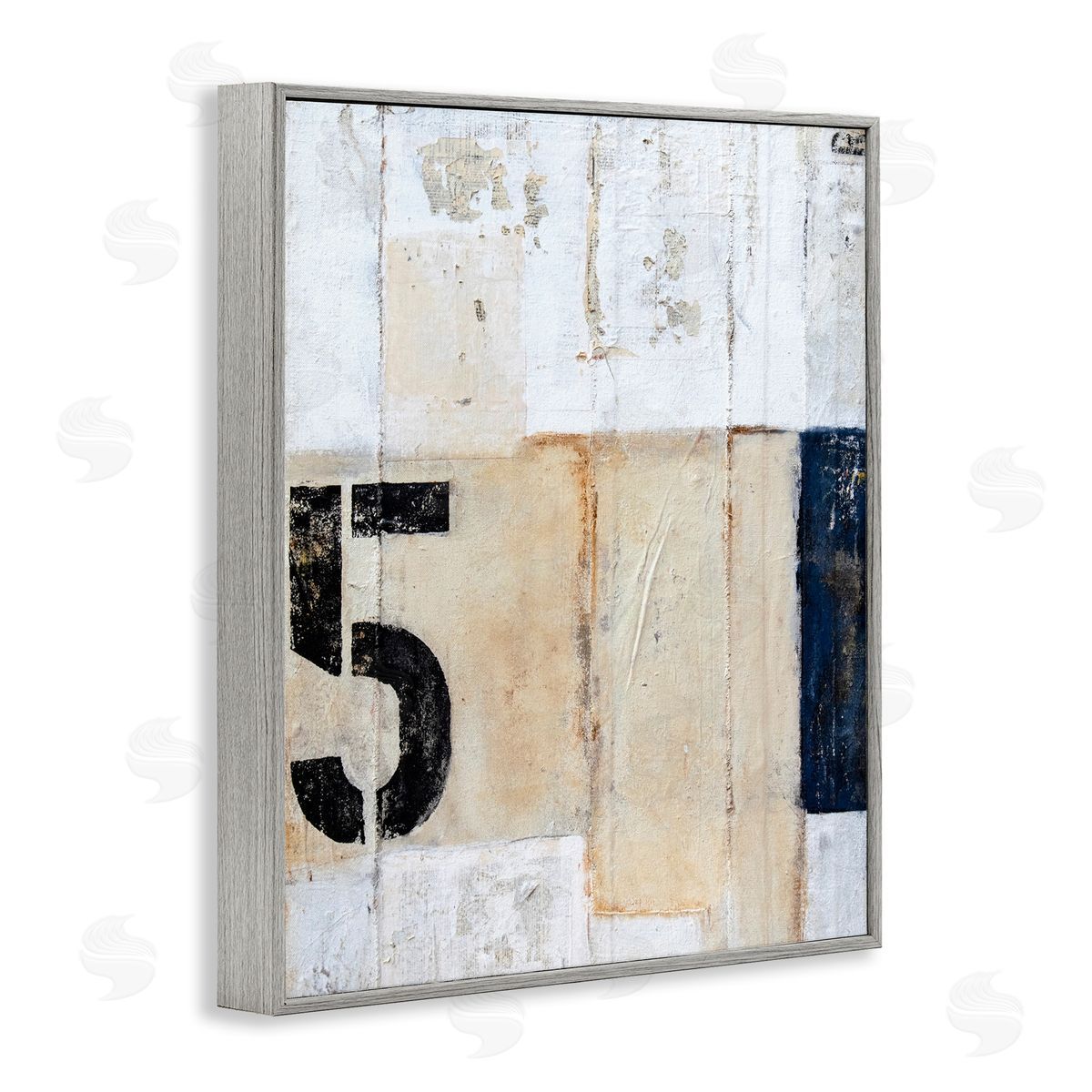 Erin Ashley Weathered Street Number 5 Stencil Rustic Abstract Gray Framed Giclee Wall Art Print