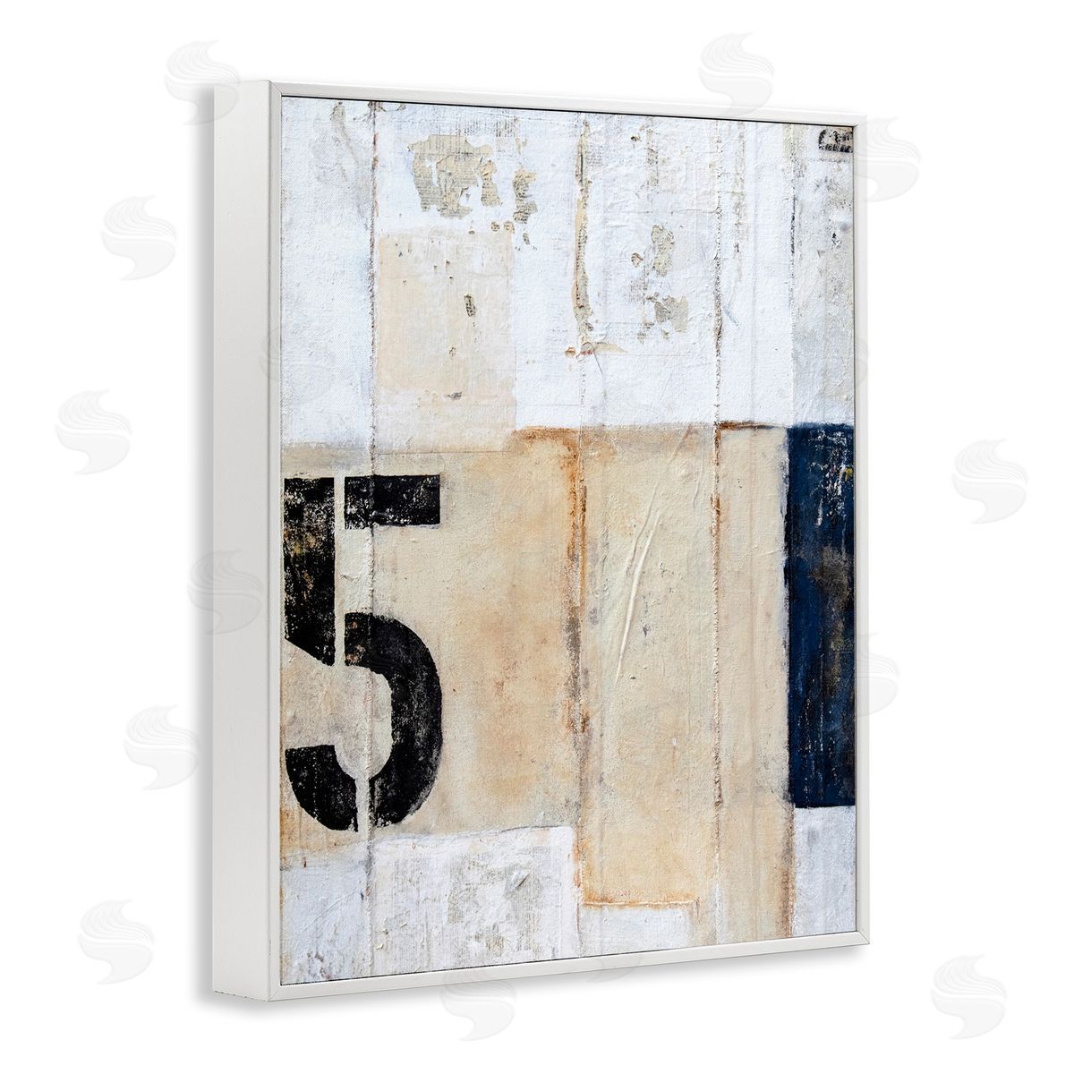 Erin Ashley Weathered Street Number 5 Stencil Rustic Abstract White Framed Giclee Wall Art Print