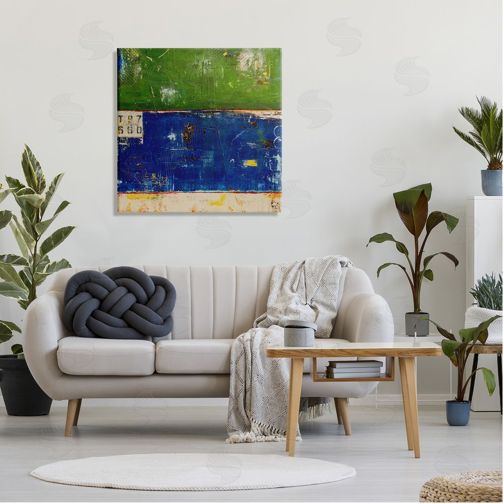 Erin Ashley Green Blue Striped Street Style Stencil Rustic Abstract  Canvas Wall Art in Room