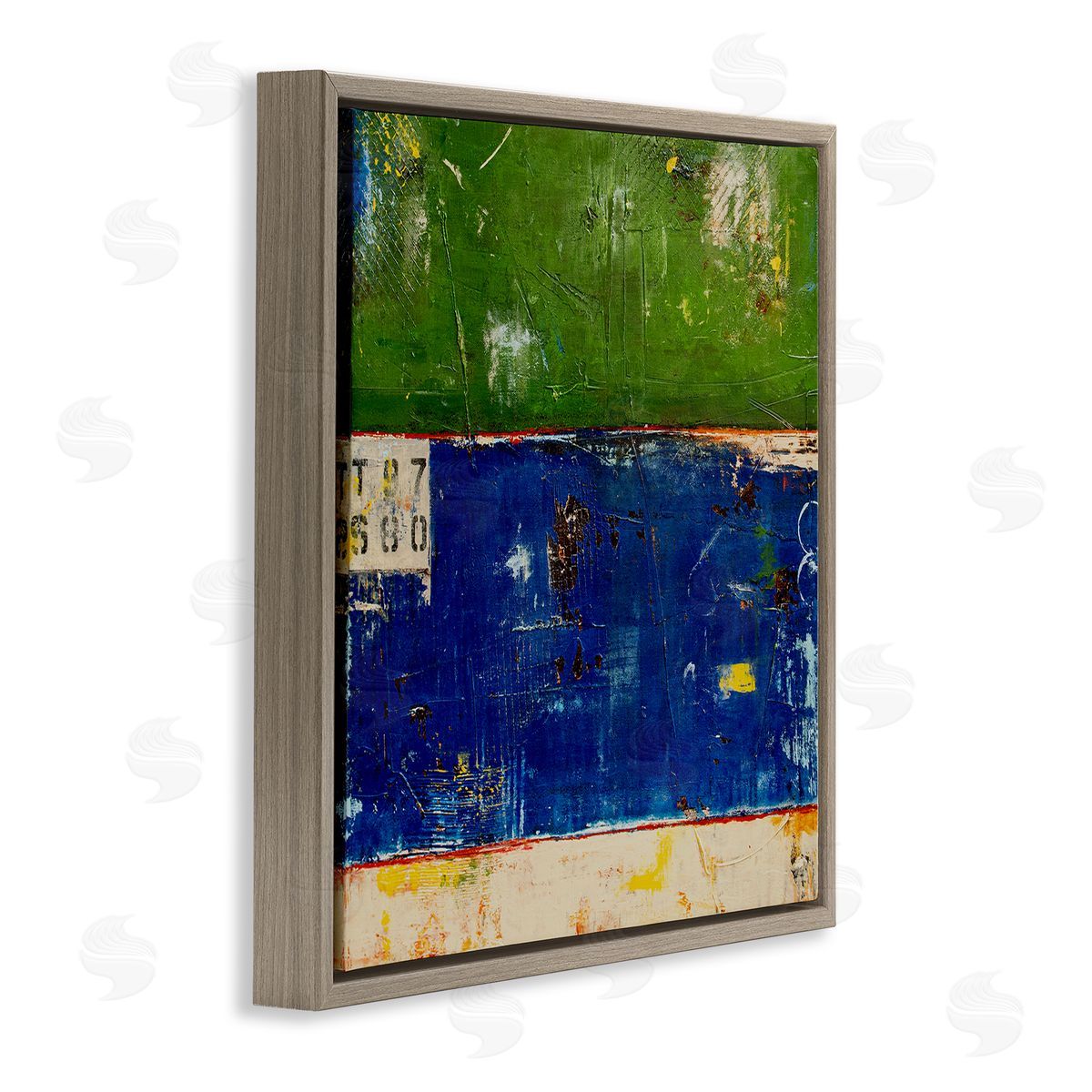 Erin Ashley Green Blue Striped Street Style Stencil Rustic Abstract  Brown Floating Frame Canvas Wall Art Print