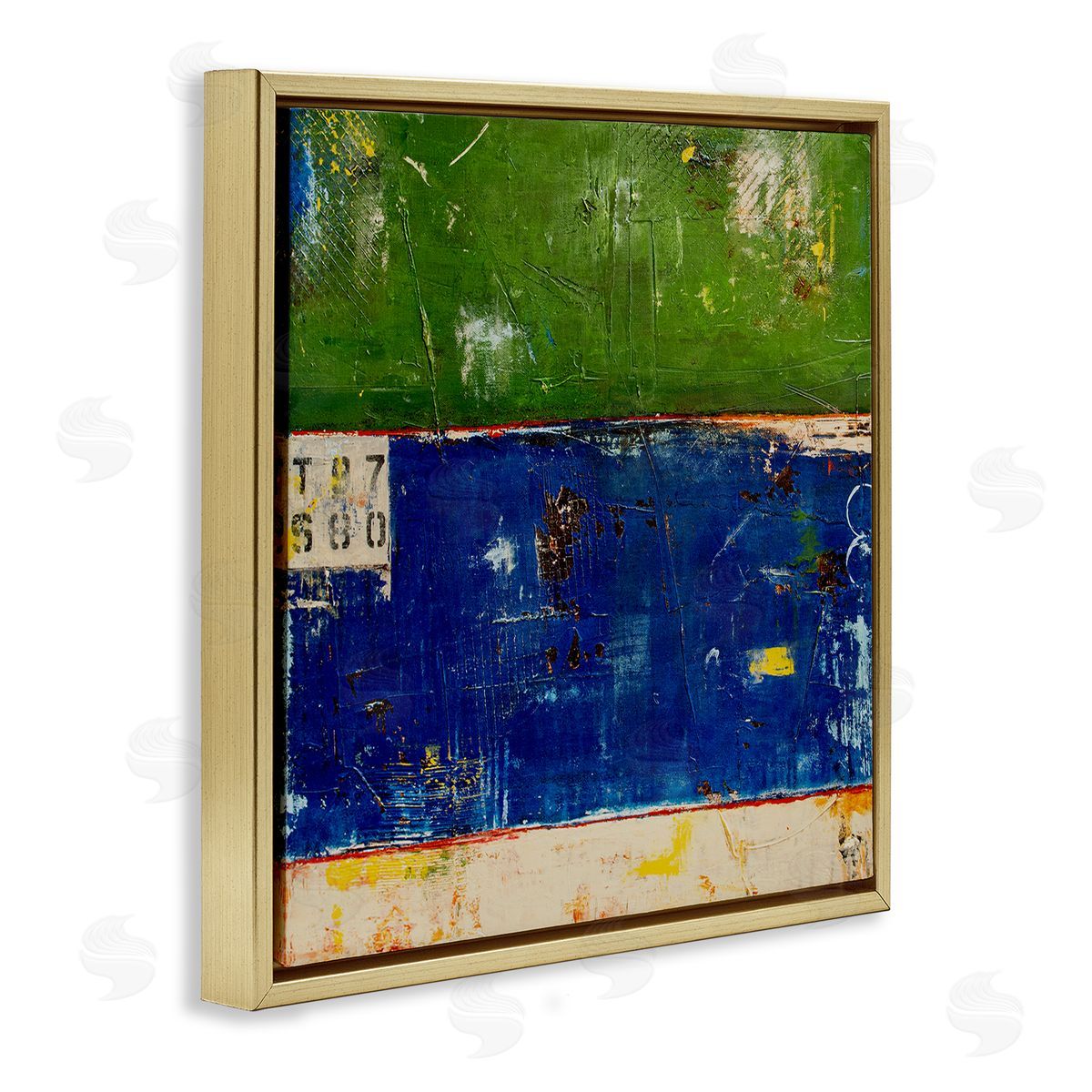 Erin Ashley Green Blue Striped Street Style Stencil Rustic Abstract  Gold Floating Frame Canvas Wall Art Print