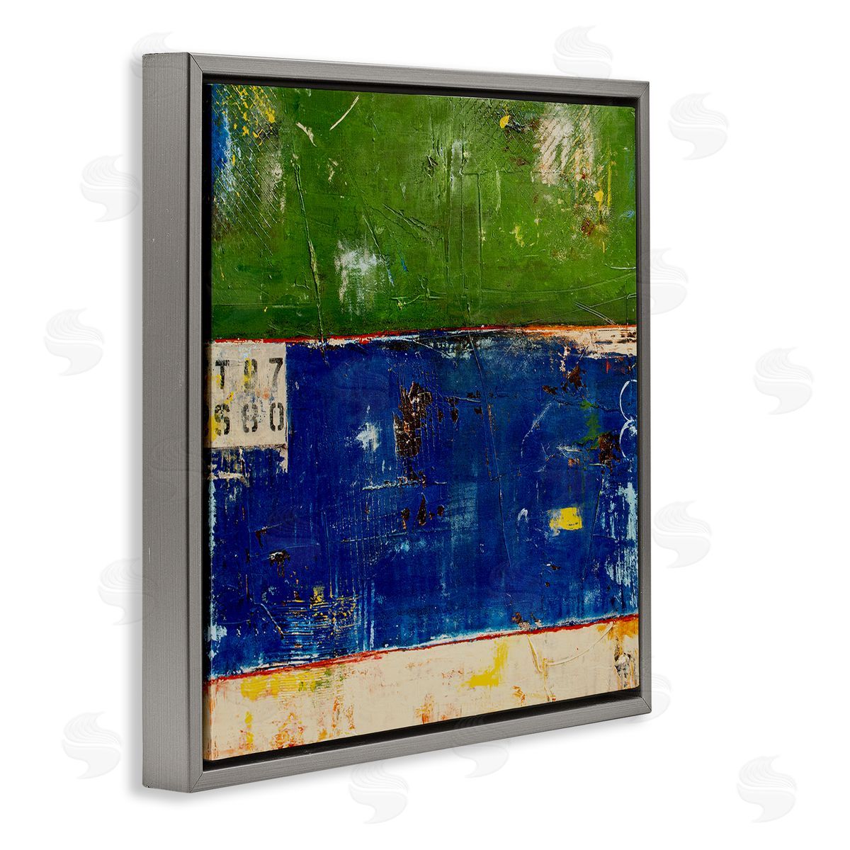 Erin Ashley Green Blue Striped Street Style Stencil Rustic Abstract  Gray Floating Frame Canvas Wall Art Print