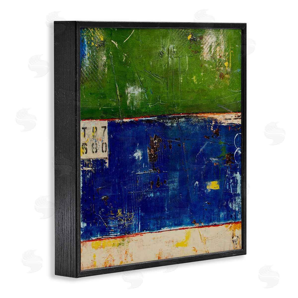 Erin Ashley Green Blue Striped Street Style Stencil Rustic Abstract  Black Framed Glicee Wall Art Print