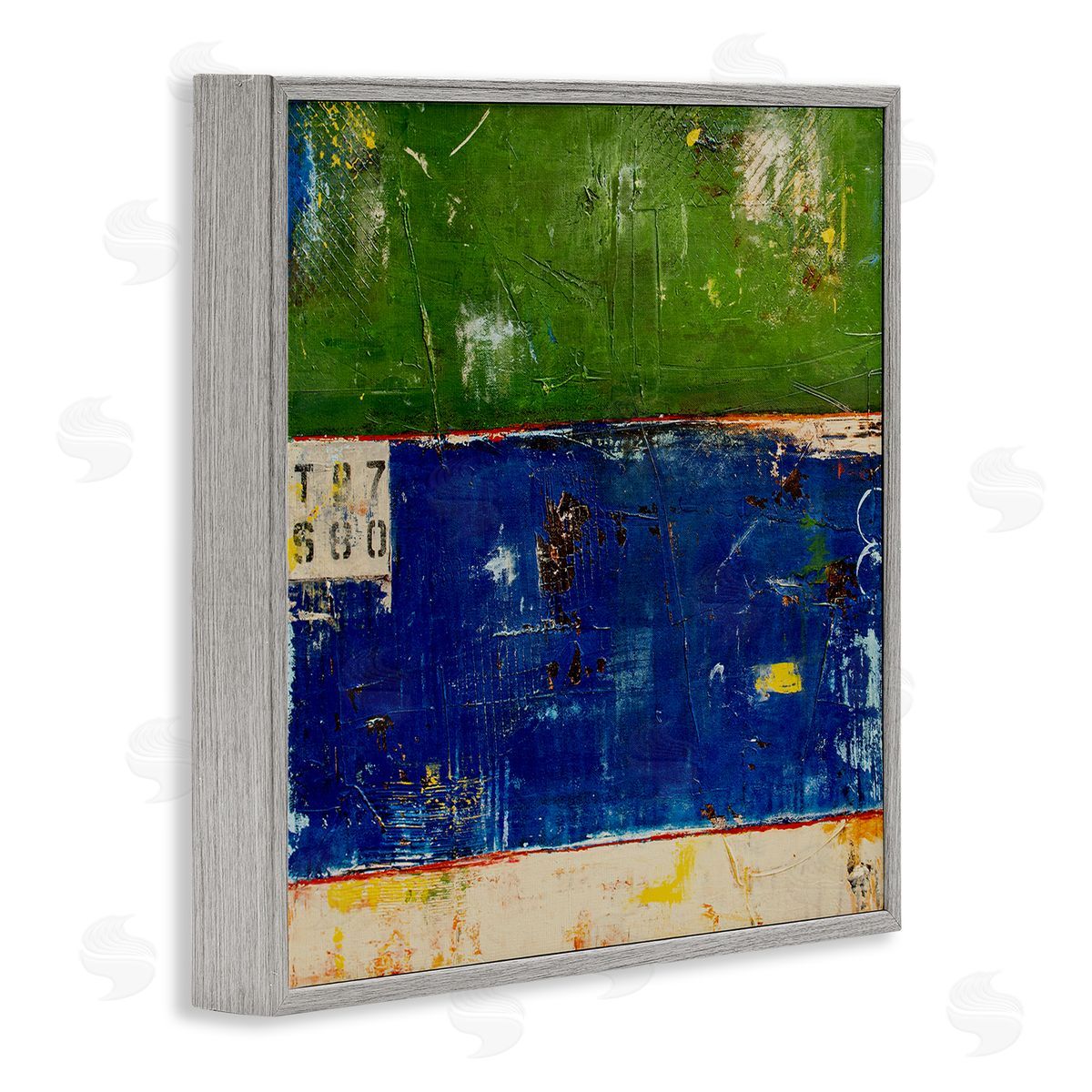 Erin Ashley Green Blue Striped Street Style Stencil Rustic Abstract  Gray Framed Glicee Wall Art Print