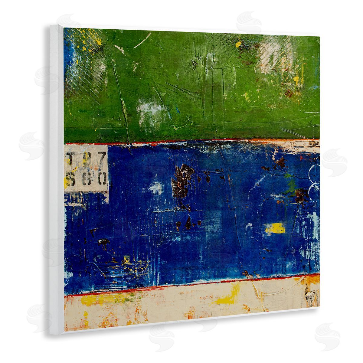 Erin Ashley Green Blue Striped Street Style Stencil Rustic Abstract  Wooden Wall Plaque Art Print