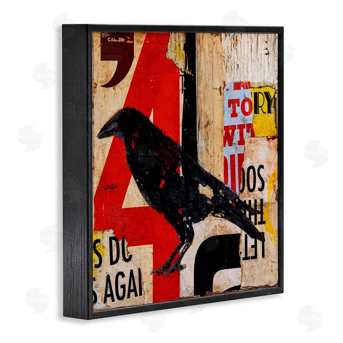 Erin Ashley Stenciled Street Style Black Bird Layered Abstract Words Black Framed Glicee Wall Art Print
