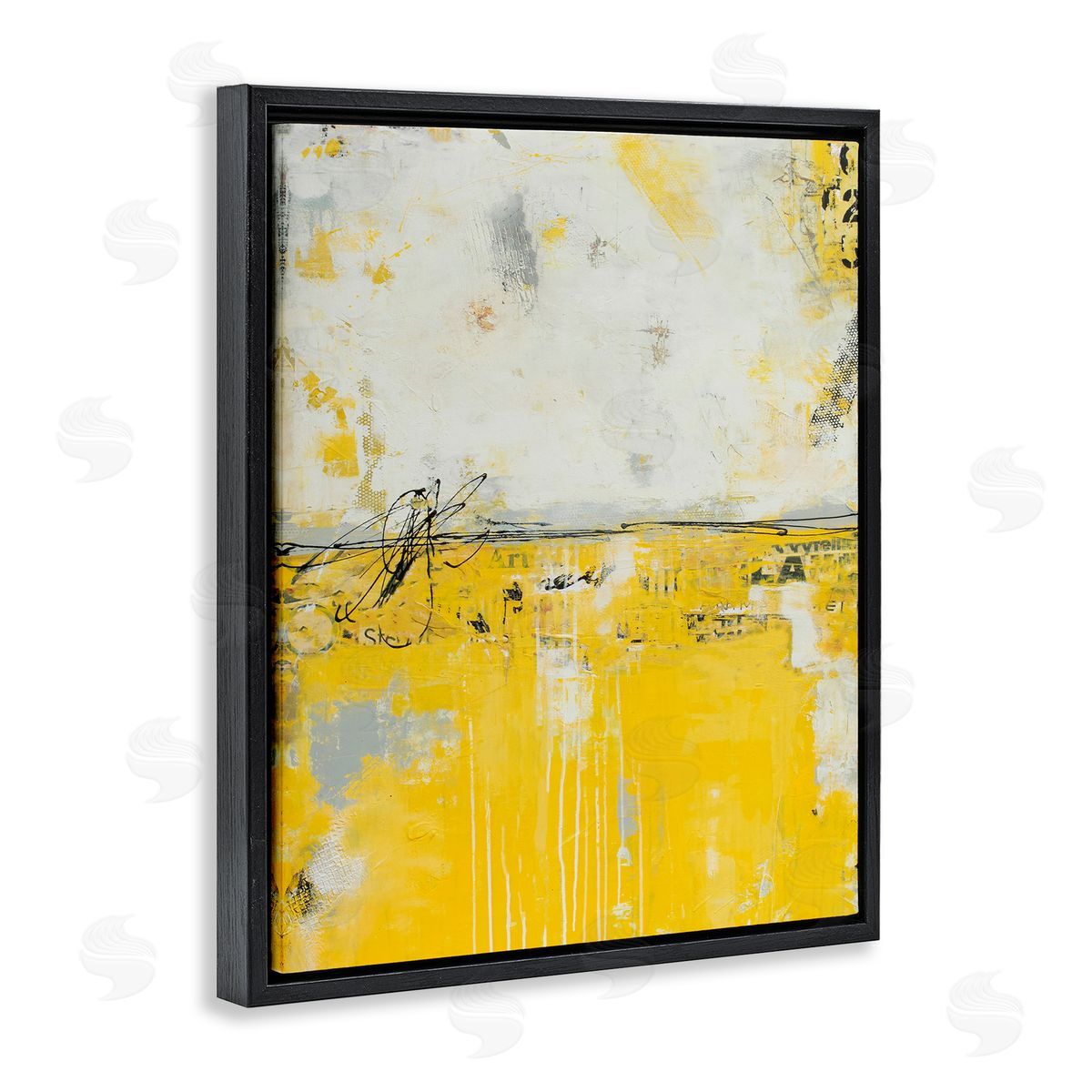 Erin Ashley Yellow Weathered Street Modern Scribble Stencil Black Floating Frame Canvas Wall Art Print