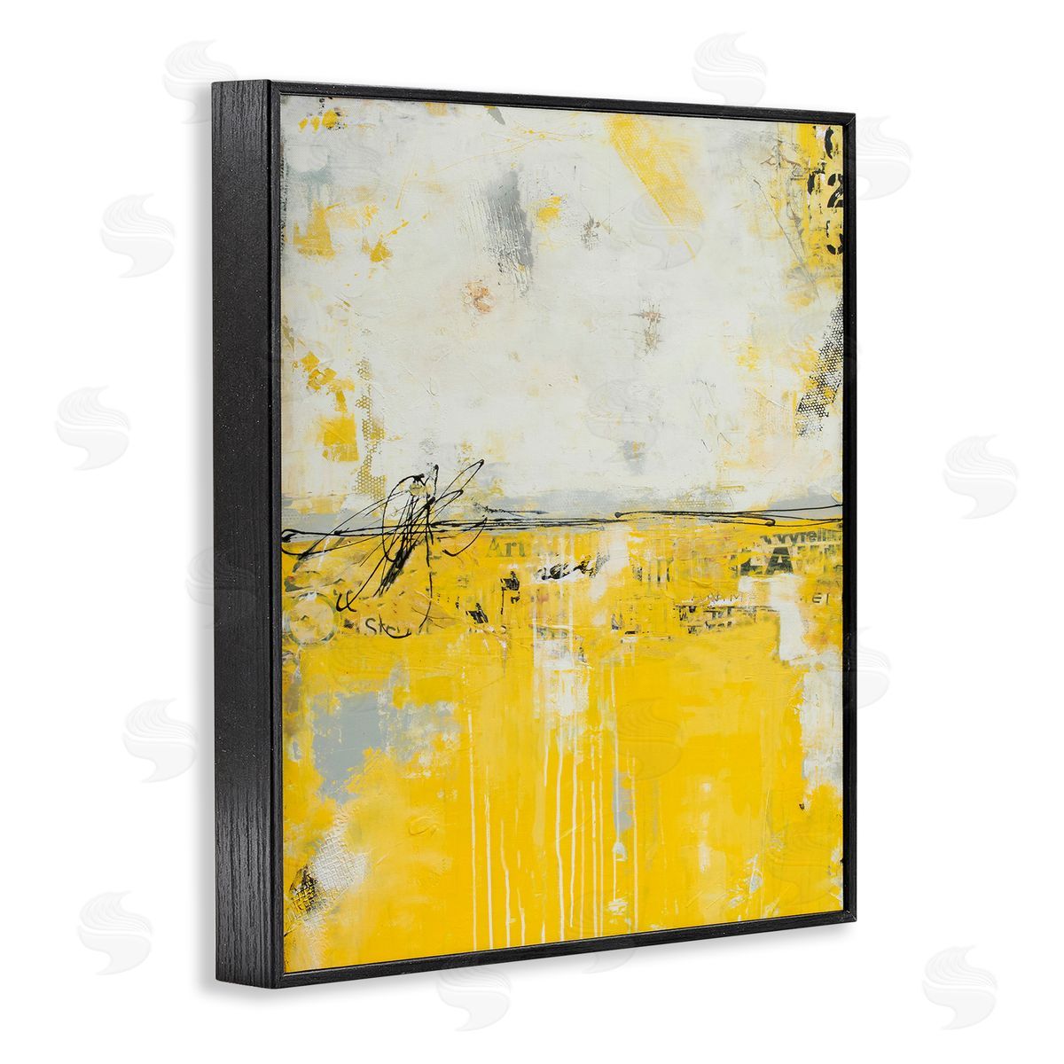 Erin Ashley Yellow Weathered Street Modern Scribble Stencil Black Framed Giclee Wall Art Print