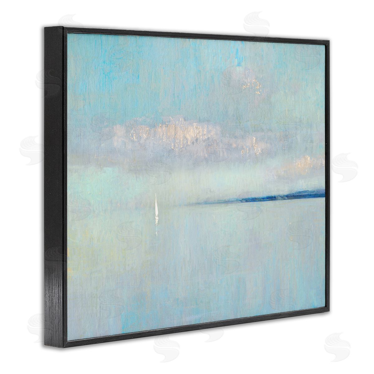 Katie Swatland Atmospheric Cloudy Ocean Scenery Lone Sailboat Floating Black Framed Giclee Wall Art Print