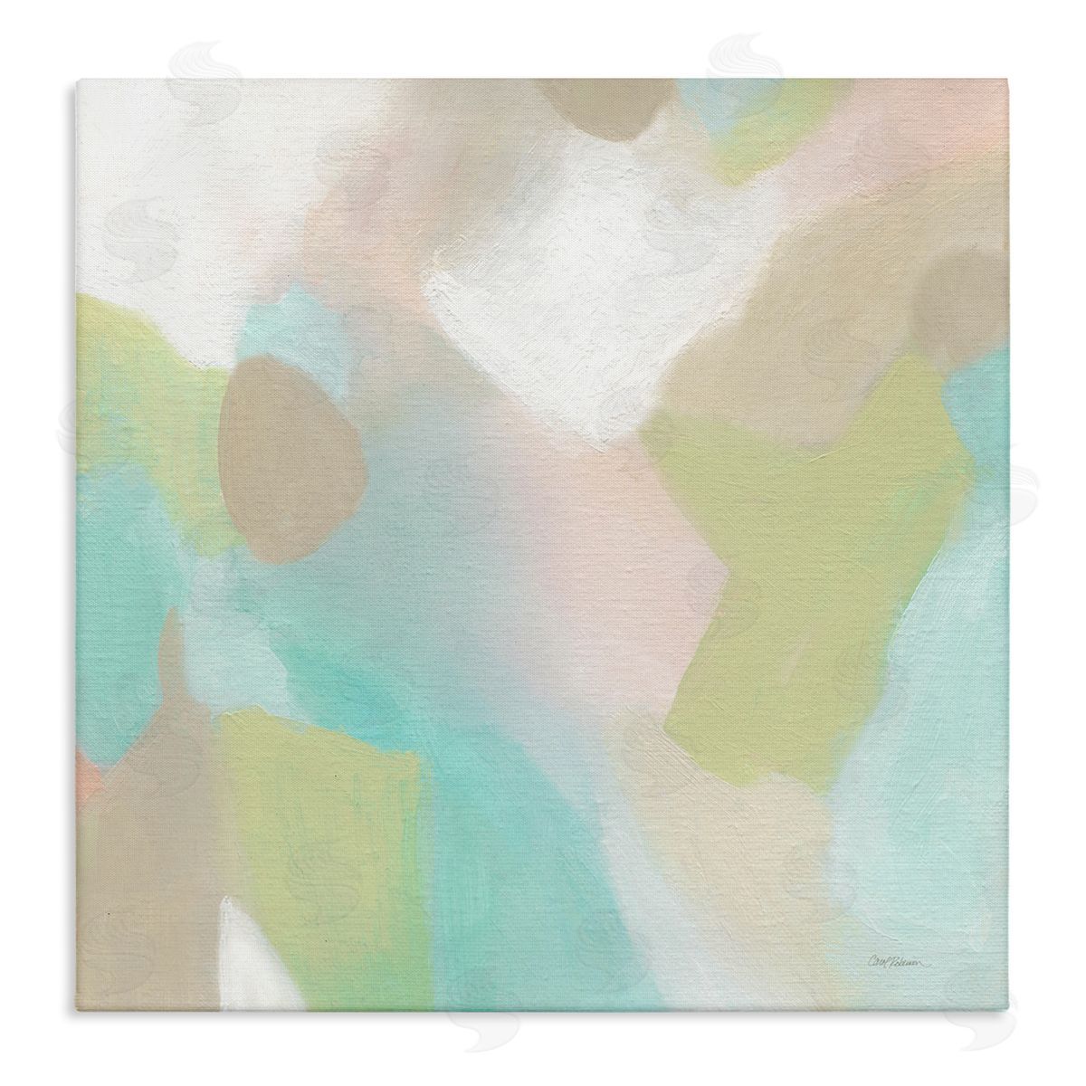Carol Robinson Modern Fluid Pastel Shapes Soft Green Accent Stretched Canvas Wall Art Print