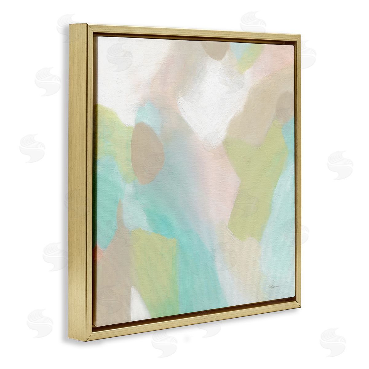 Carol Robinson Modern Fluid Pastel Shapes Soft Green Accent Gold Floating Frame Canvas Wall Art Print