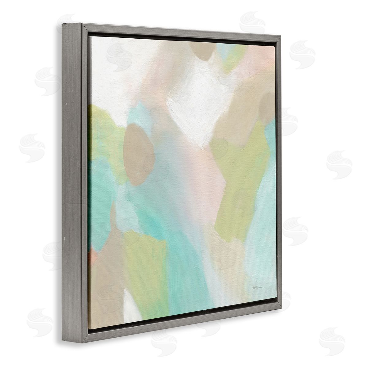 Carol Robinson Modern Fluid Pastel Shapes Soft Green Accent Gray Floating Frame Canvas Wall Art Print
