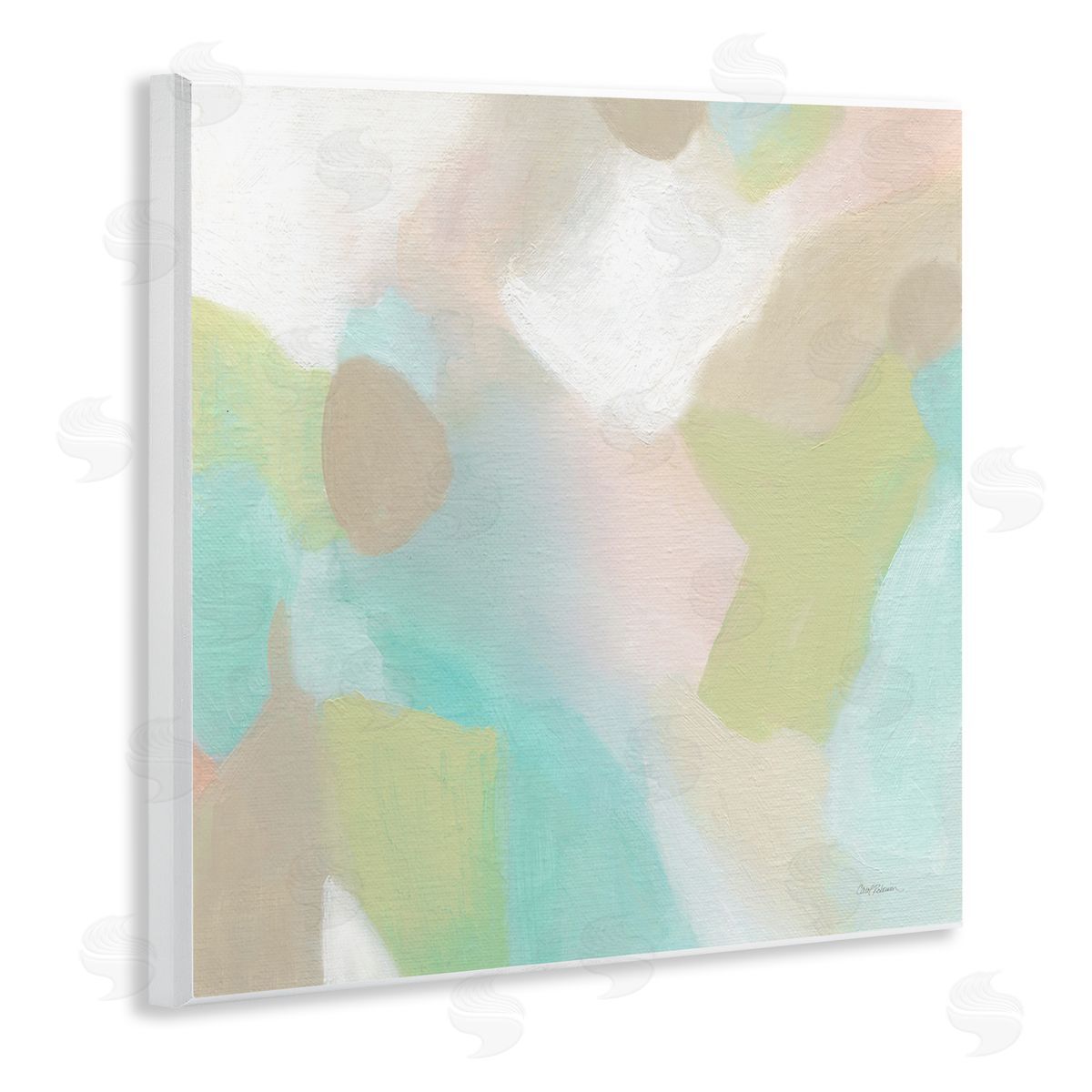 Carol Robinson Modern Fluid Pastel Shapes Soft Green Accent Wooden Wall Plaque Art Print