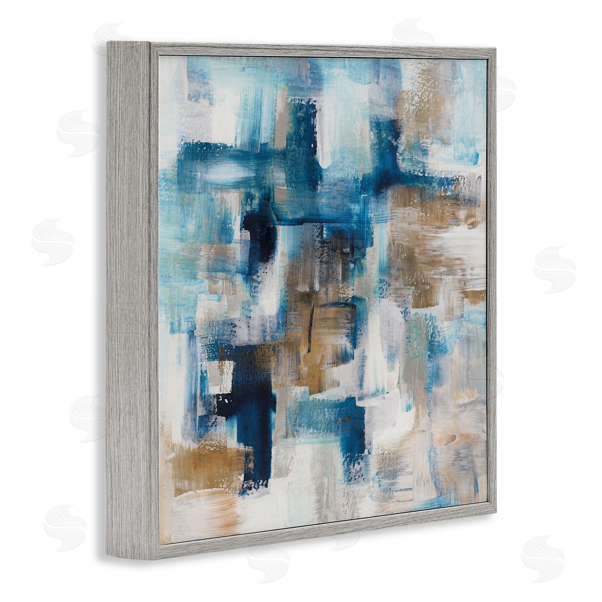 Stella Chang Dynamic Blocked Blue Square Brushstrokes Modern Design Gray Framed Glicee Wall Art Print