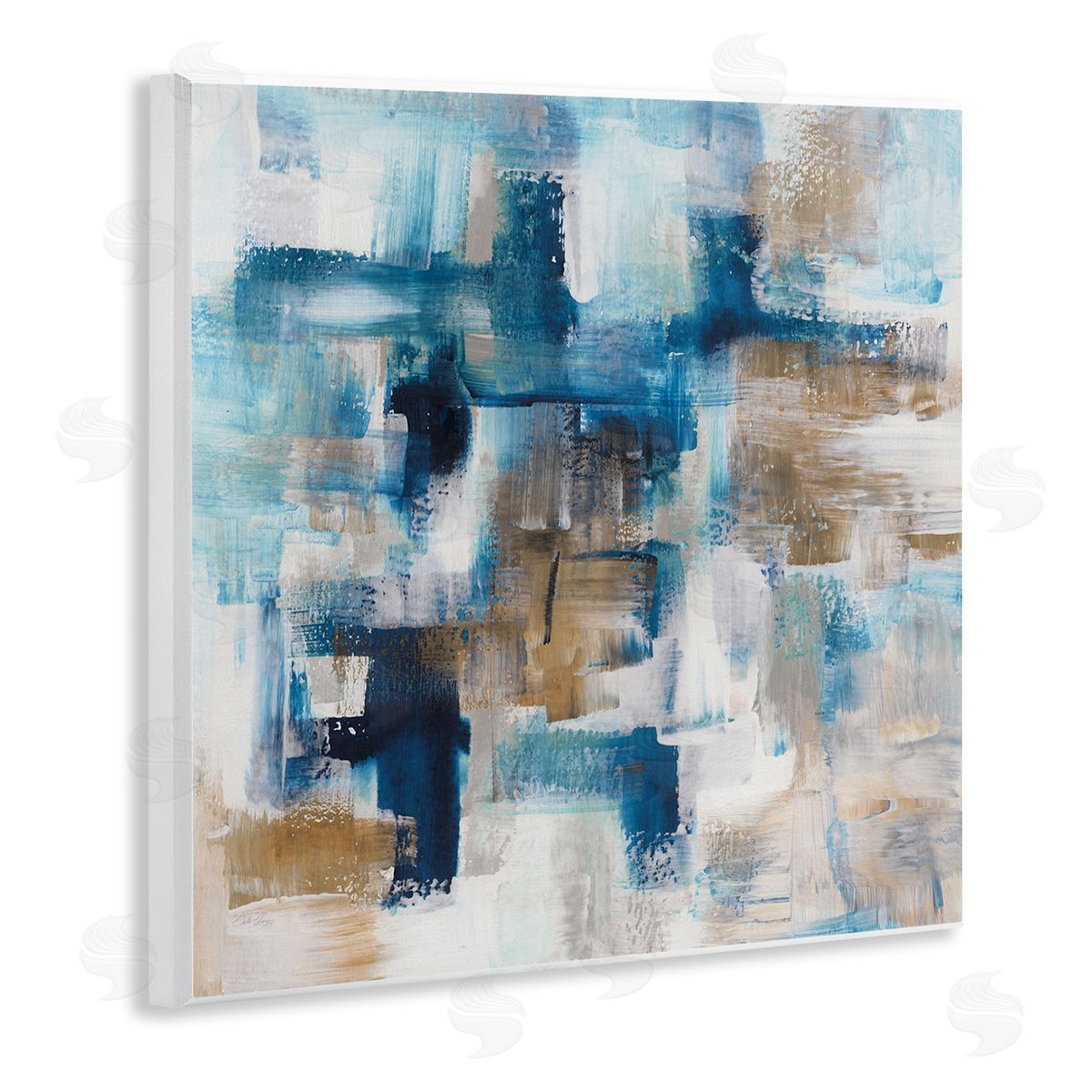 Stella Chang Dynamic Blocked Blue Square Brushstrokes Modern Design Wooden Wall Plaque Art Print