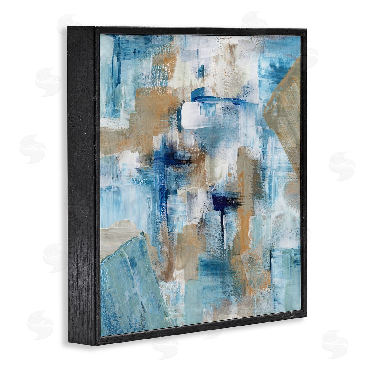 Stella Chang Layered Blue Brown Shapes Blocked Abstract Pattern Black Framed Glicee Wall Art Print