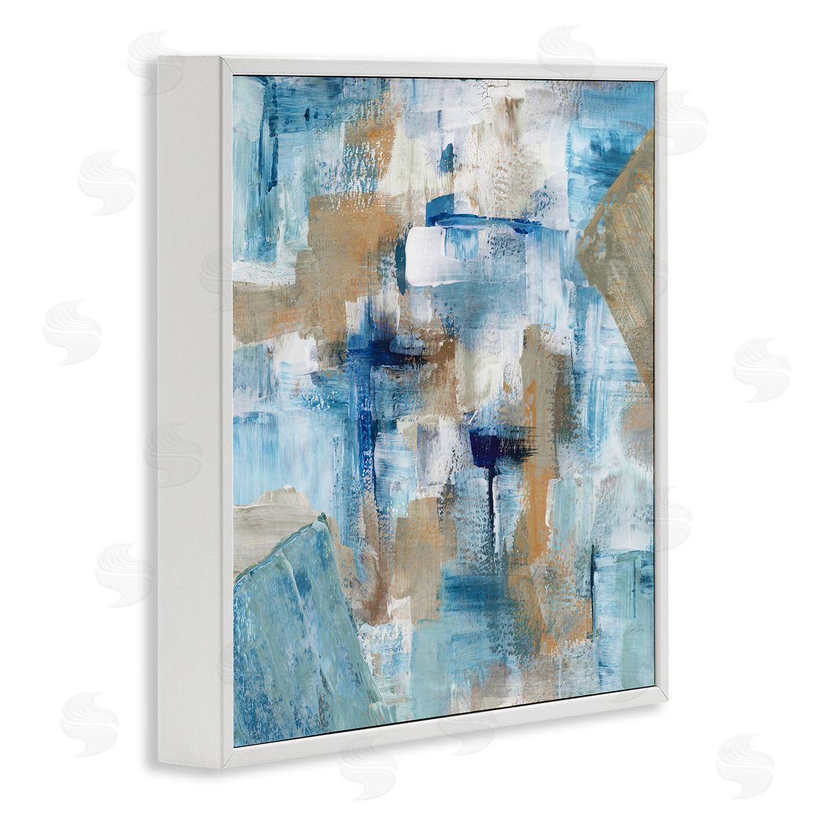 Stella Chang Layered Blue Brown Shapes Blocked Abstract Pattern White Framed Glicee Wall Art Print
