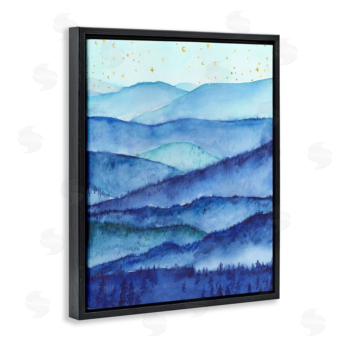 Blue Mountains & Trees Scenery Black Floating Frame Canvas Wall Art, Home Decor by Arrolynn Weiderhold