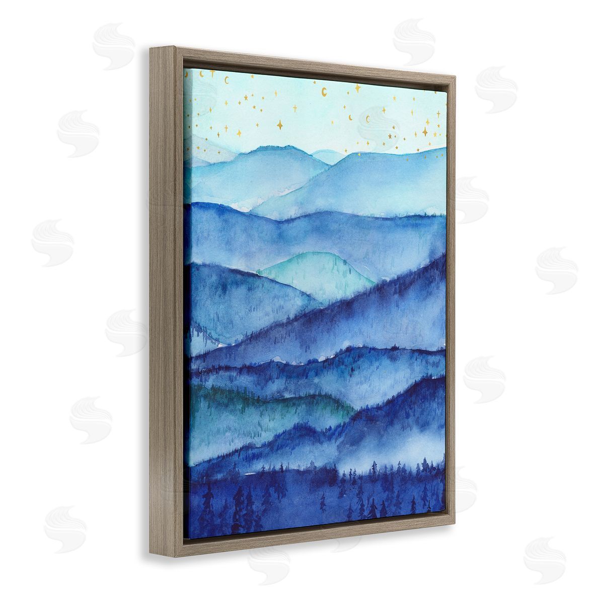 Blue Mountains & Trees Scenery Brown Floating Frame Canvas Wall Art, Home Decor by Arrolynn Weiderhold